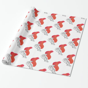 Papel De Presente Silhueta da Mão Camelo Vermelho
