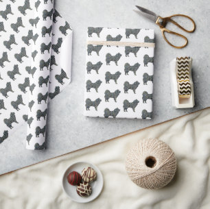 Papel De Presente Silhueta de Cachorro Samovido Grade Y&B Branco