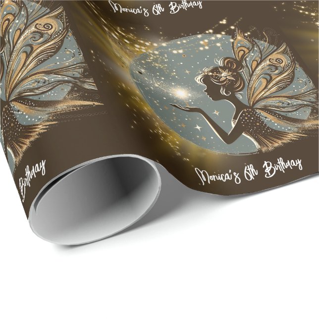 Papel De Presente Silhueta de Fada Mágica no aniversário de criança  (Ponta do rolo)