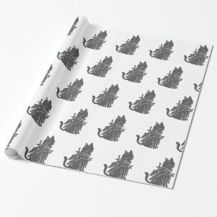 Papel De Presente Silhueta de gato guerreiro - Escolher cor de fundo