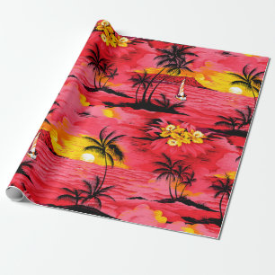 Papel De Presente Silhueta de palmeira aquática e padrão de praia
