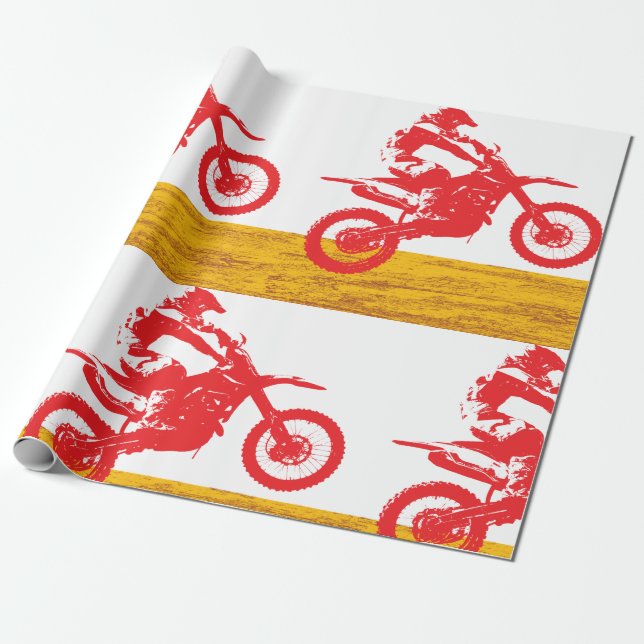 Papel De Presente Silhueta de Piloto de Moto de Motocross Vermelha (Desenrolado)