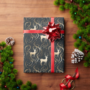 Papel De Presente Silhueta de Reindeer preto e Dourado radiante