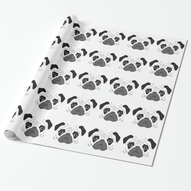 Papel De Presente Silhueta de rosto de Pug (Desenrolado)