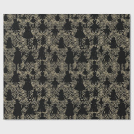 Papel De Presente Silhuetas Assombradas de Bonecas Góticas Damask