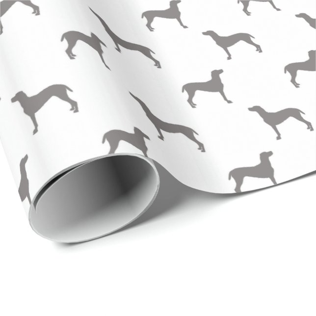 Papel De Presente Silhuetas cinzentas de Weimaraner no fundo branco (Ponta do rolo)