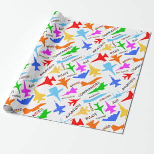 Papel De Presente Silhuetas Coloridas Do Padrão De Aeronaves Militar