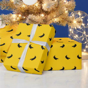 Papel De Presente Silhuetas de Pequenas Bananas Pretas no Amarelo
