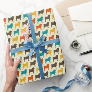 Papel De Presente Silhuetas de Pug   Raça de Cachorro em Cores Retrô