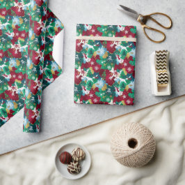 Papel De Presente Silhuetas Festivas de Natal em Aquarela