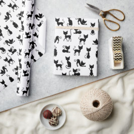 Papel De Presente Silhuette de Gato Preto e Branco