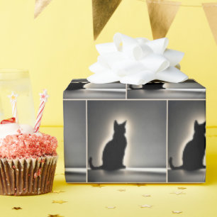 Papel De Presente Silhuette Gato com Brilho