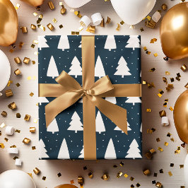 Papel De Presente Silhuettes da árvore de Natal branco e azul