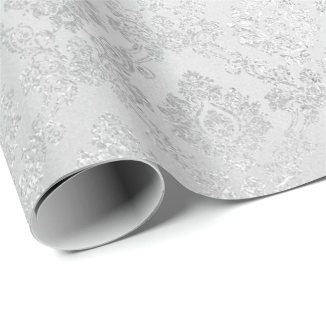 Papel De Presente Silver Confetti Damask Royal Princess Glam Vip (Ponta do rolo)