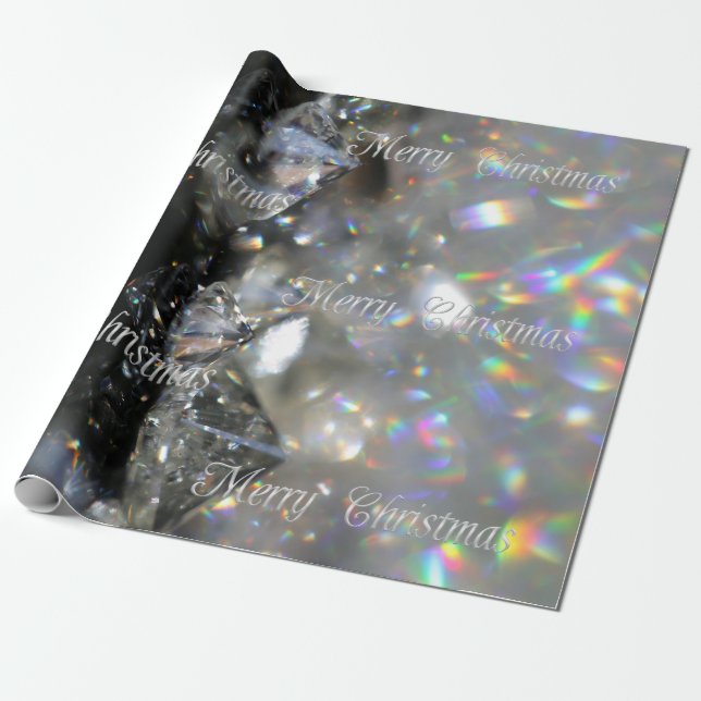Papel De Presente Silver Feliz Texto de Natal Brilhante Diamantes Pr (Desenrolado)