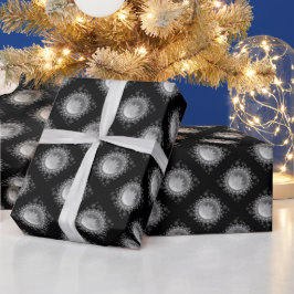 Papel De Presente Silver Ice Crystal Snowflake Black