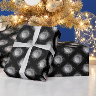 Papel De Presente Silver Ice Crystal Snowflake Black