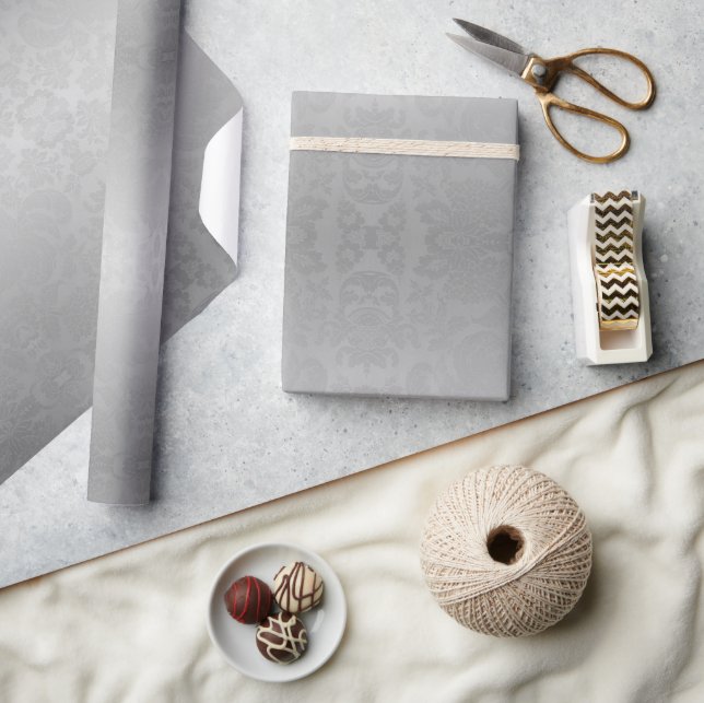 Papel De Presente Silver Ombre Damask Natal (Artesanato)