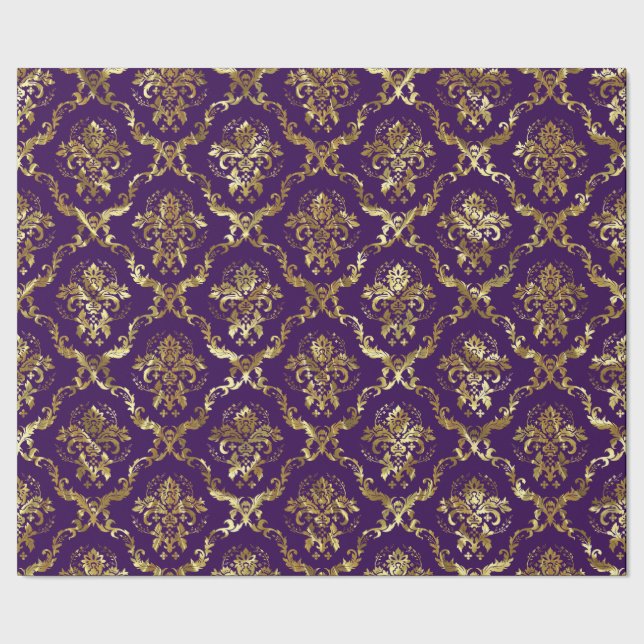 Papel De Presente Silver Tones Floral Pattern Purple Background (Barra)