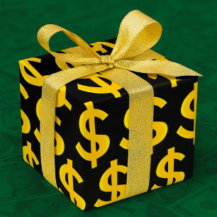 Papel De Presente Símbolo de Dólar Dourado Negrito Amarelo Dinheiro