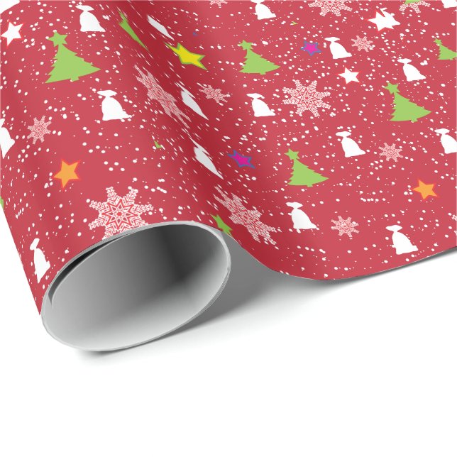 Papel De Presente Símbolo de Natal bonito Padrão Vermelho Branco e V (Ponta do rolo)