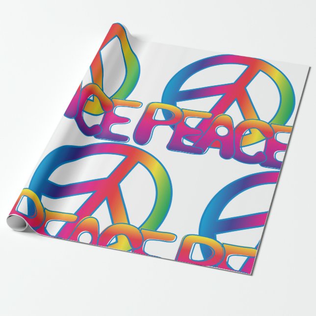 Papel De Presente Símbolo de Paz Arco-íris Retro Hippie (Desenrolado)
