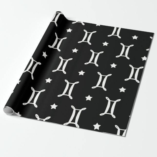Papel De Presente Símbolo do Zodíaco de Gêmeos e Padrão de Estrelas (Desenrolado)