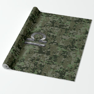 Papel De Presente Símbolo Libra Zodíaco no camo digital Woodland Ver