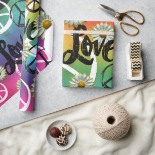 Papel De Presente Símbolo LOVE Daisy Hippie do Rainbow Tie Dye PEAC