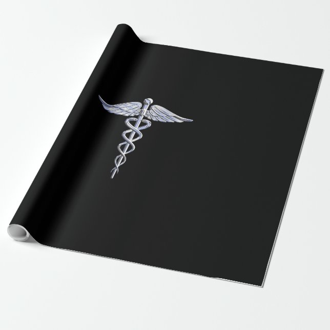 Papel De Presente Símbolo Médico de Prata Como Caduceus em Decoração (Desenrolado)