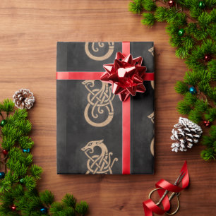 Papel De Presente Símbolo Nó Serpente Viking Dourado