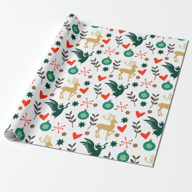 Papel De Presente Símbolos de Natal Padrão Invisível (Desenrolado)