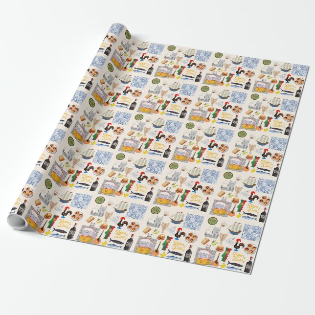 Papel De Presente Símbolos de Portugal Viajantes Apaixonados (Desenrolado)