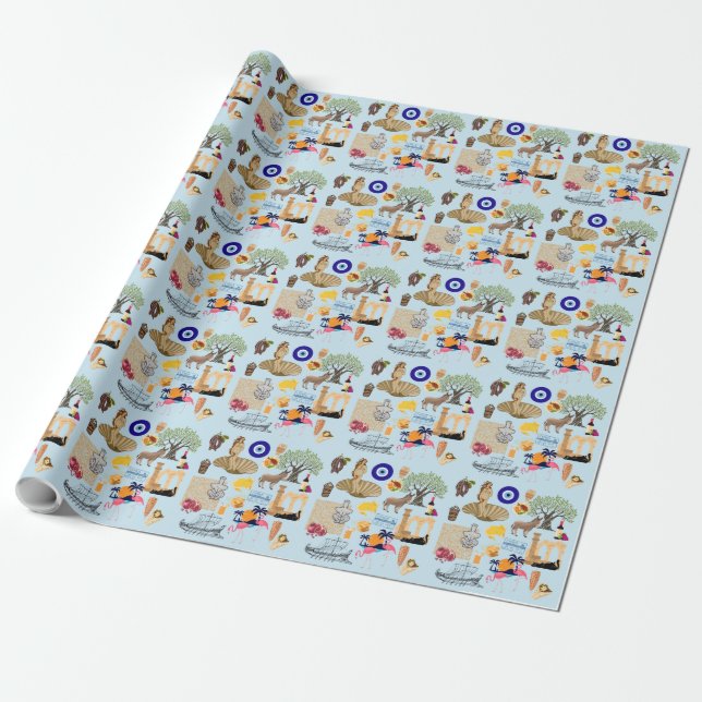 Papel De Presente Símbolos de Viagem do Chipre (Desenrolado)