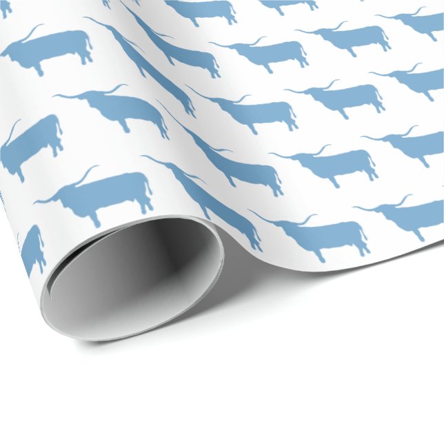 Papel De Presente Símbolos do Texas, Longhorn, azul (Ponta do rolo)