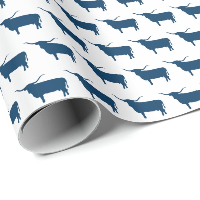 Papel De Presente Símbolos do Texas, Longhorn, marinho (Ponta do rolo)