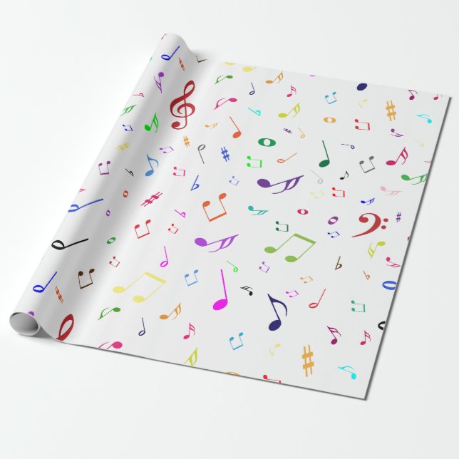 Papel De Presente Símbolos musicais em cores do arco-íris (Desenrolado)