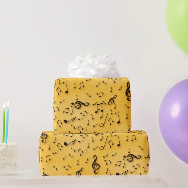 Papel De Presente Símbolos Musicais Em Dourado (Presentes para festas)