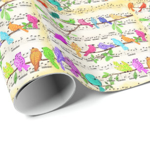 Papel De Presente Simpatia Pássaros Musicais Coloridos Sinfonia - Ca