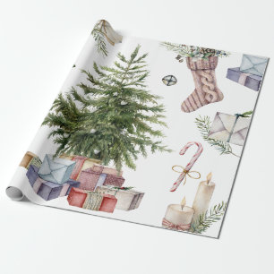 Papel De Presente Simple Christmas Tree with Gifts Vintage