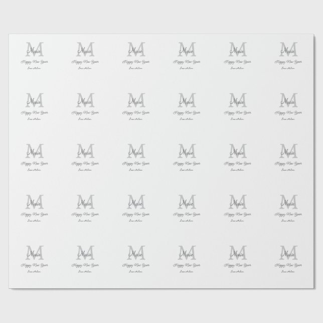 Papel De Presente simple minimal happy new year monogram gray name  (Aberto)