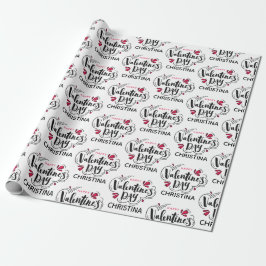 Papel De Presente Simple Red and White Happy Valentines Day Name 