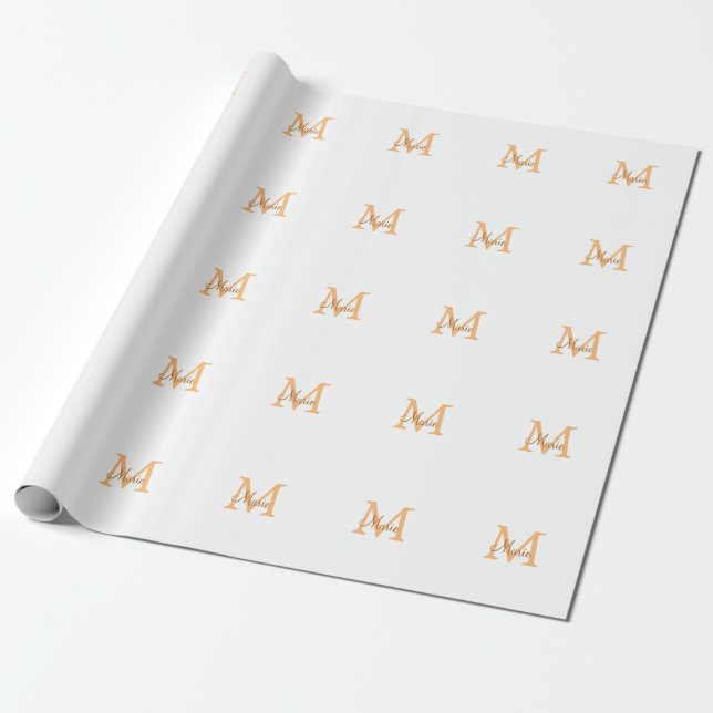 Papel De Presente simples adicionar nome monograma laranja marrom th (Desenrolado)