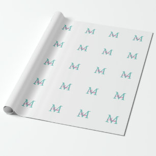 Papel De Presente simples adicionar nome monograma verde rosa azul t