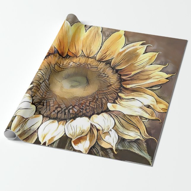 Papel De Presente Simples Arte Moderna Coleção Sun Sunflower (Desenrolado)