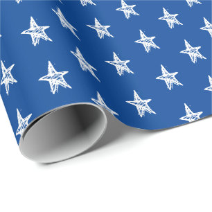 Papel De Presente Simples, azul, estrelas brancas afogadas