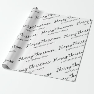Papel De Presente Simples Black White - Nome da Família Feliz Natal