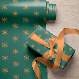 Papel De Presente Simples e elegante flocos de neve de ouro verde Na