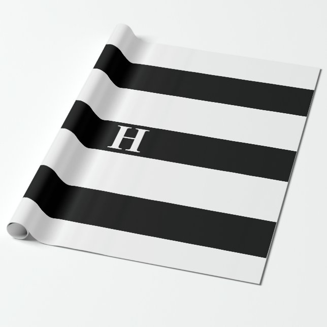 Papel De Presente Simples Elegante - Preto - Stripes Brancas Simples (Desenrolado)