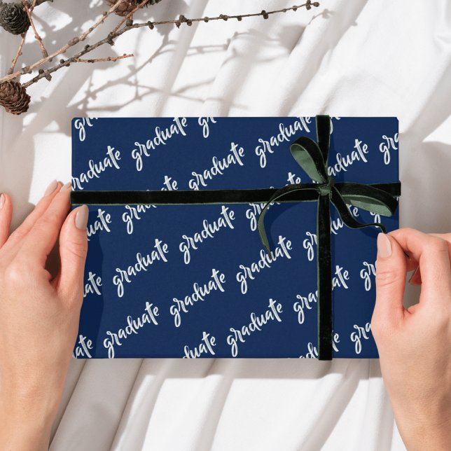 Papel De Presente Simples Festa de Graduação Azul e Branco para Grad (Simple Graduate Blue And White Graduation party Wrapping Paper)